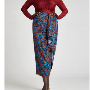 Barkwood x Eloquii Draped Skirt Midi-Maxi Vibrant Print Satin Women's 16 NWOT
